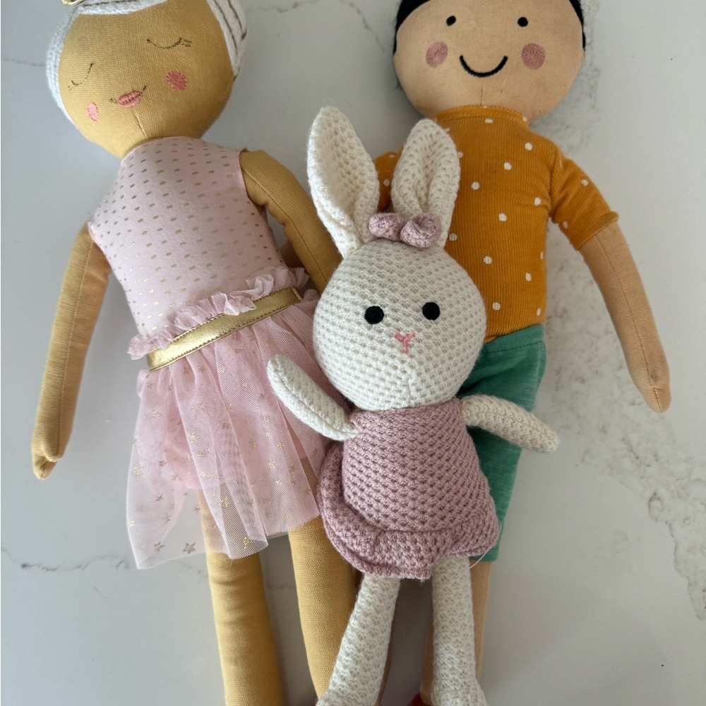 Plush Doll Set with Pink and Yellow Outfits